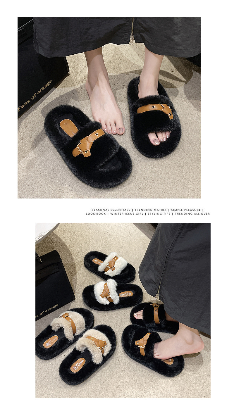 Pantofole in pelliccia nera panda di vendita calda per donna 2023 nuovo nodo con cintura autunno e inverno con calzini e mezze pantofole in velluto_voghion.com
