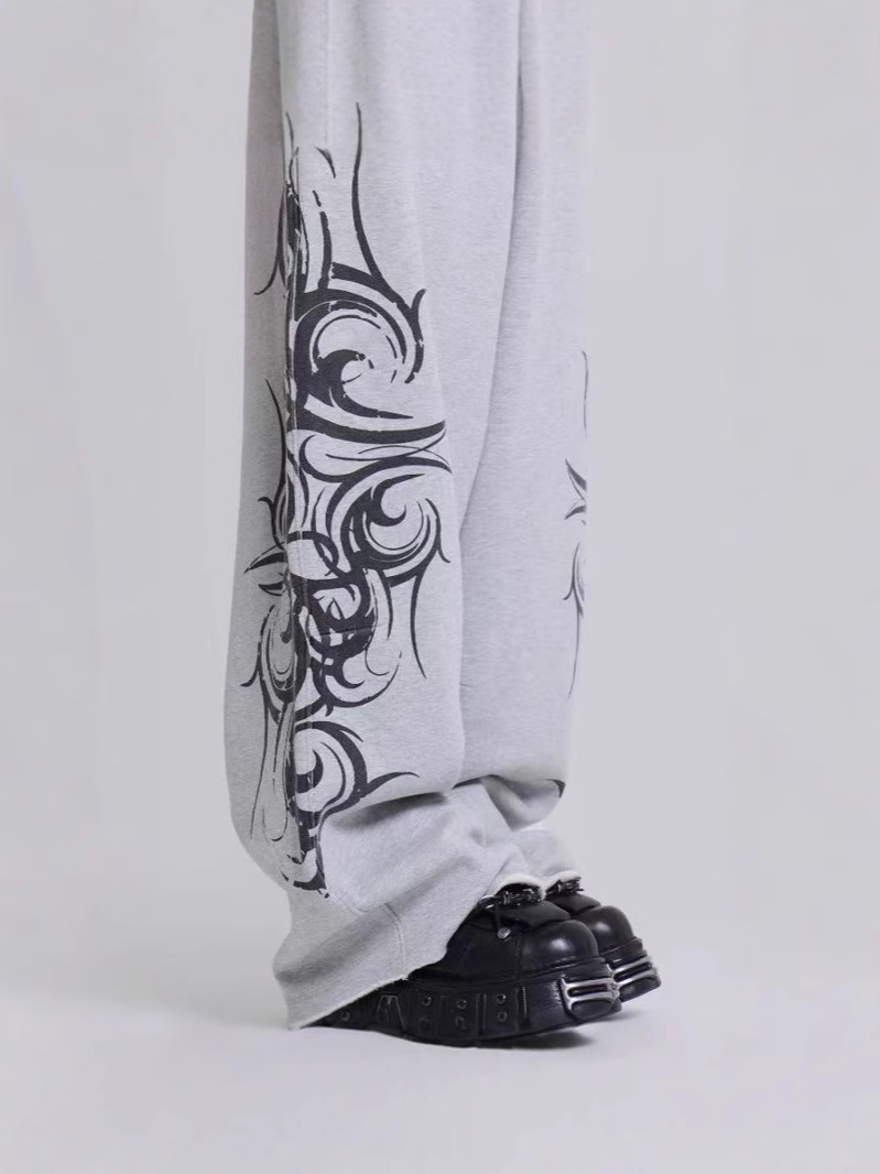 Pantalones de impresión de piernas anchas transfronterizas rectas de verano de algodón de cintura alta pantalones deportivos de spray de color de estilo casual