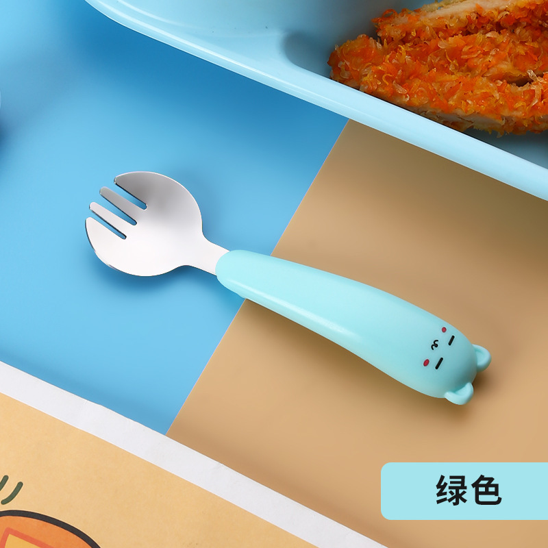 304ステンレスの子供の短い柄のフォークのスプーンの携帯セットの赤ちゃんの補助食の訓練のスプーンの赤ちゃんは食事の食器を学びます。|undefined