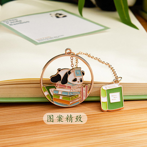 Metal cultural and creative bookmarks, cute panda book page pendants, creative student ins style, high-end reading book page clips
