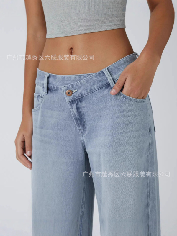 欧美跨境新款水洗牛仔裤女高质量跨境专供休闲高腰直筒牛仔长裤|undefined