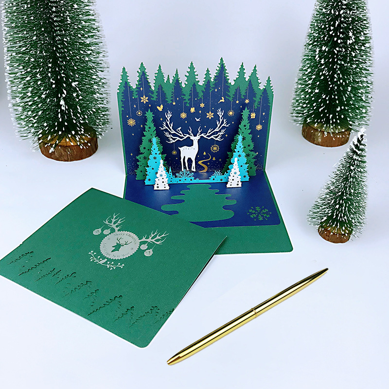 Christmas three-dimensional card, new sparkling Christmas tree, New Year's Day blessing message for friends, cross-border wholesale