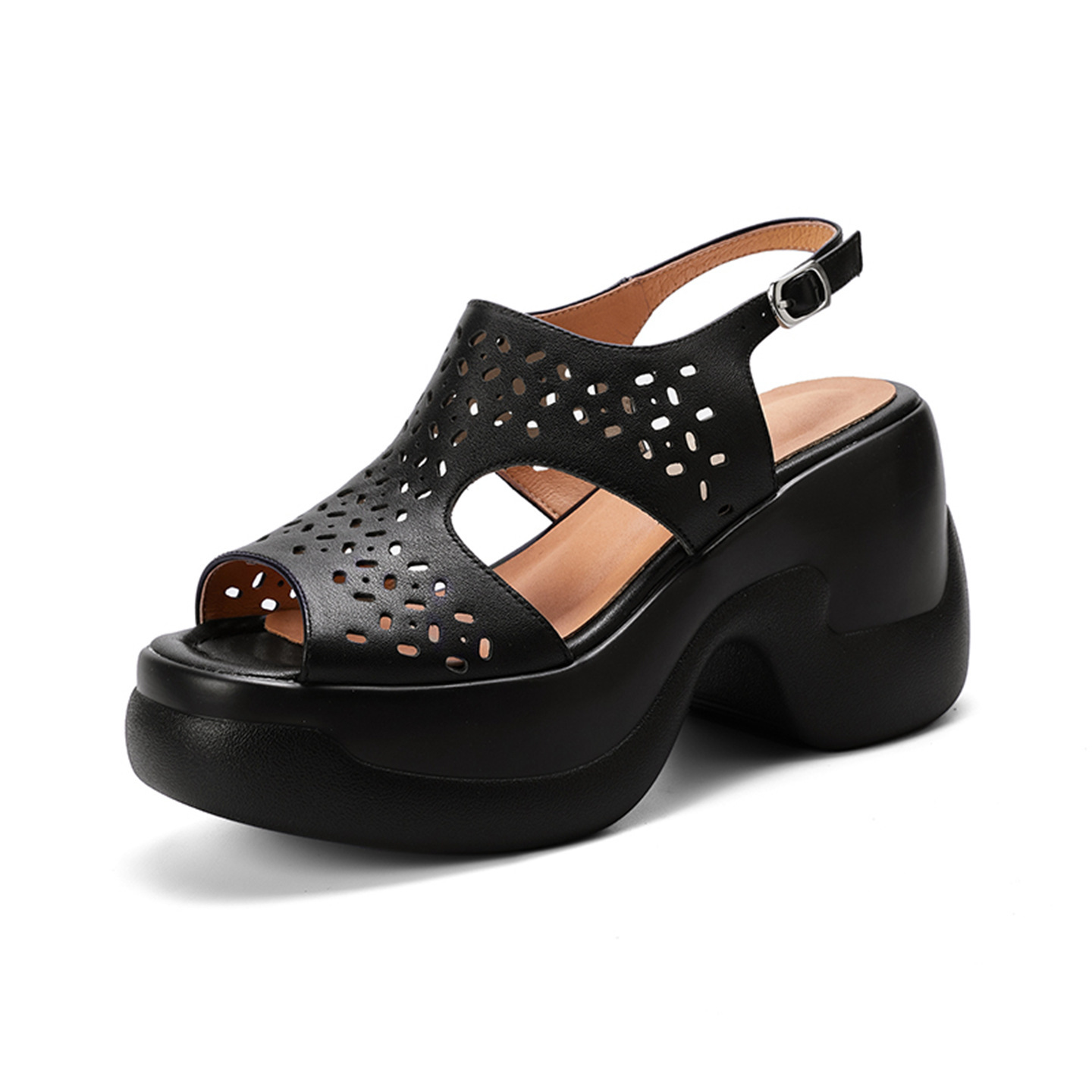 Sandal cao gót nữ quai ngang đế xuồng gót 9 cm — đen chi tiết 13