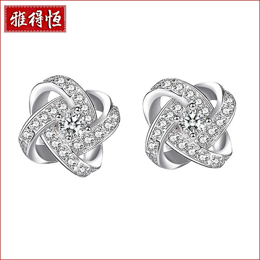 Silver elegant earrings, Korean style, four-leaf clover