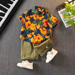 男童夏裝套裝2024新款透氣網紅炸街中小童翻領男寶休閒襯衫兩件套