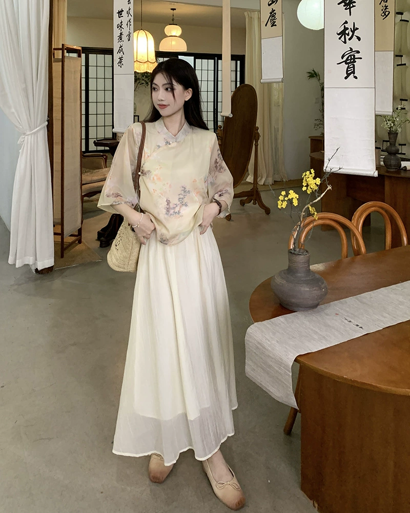 Set, Hanfu, lightweight cheongsam, Chinese style