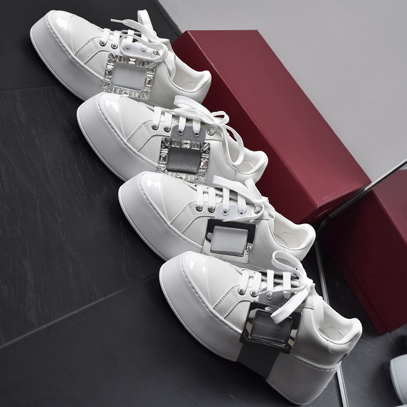 Rv Square Buckle Rhinestone White Shoes for Women Thick-Soled Platform Versatile Casual Sports Shoes Star Same Style Casual Shoes for Women Rv Square Buckle Rhinestone White Shoes for Women Thick-Soled Platform Versatile Casual Sports Shoes Star Same Style Casual Shoes for Women