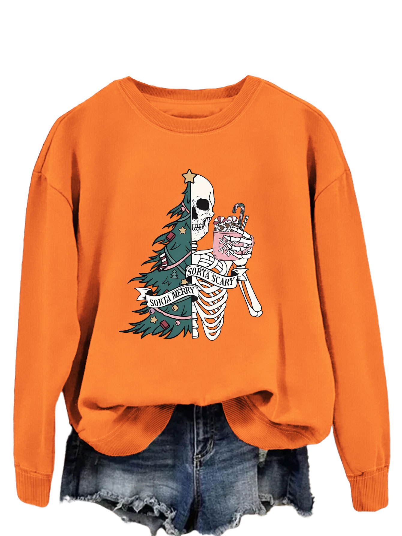 Women's Hoodies Long Sleeve Printing Christmas Christmas Tree Skeleton display picture 20