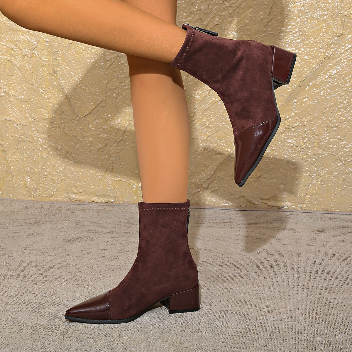 Gevoerde winter enkelboots voor dames met rits en hak_voghion.com