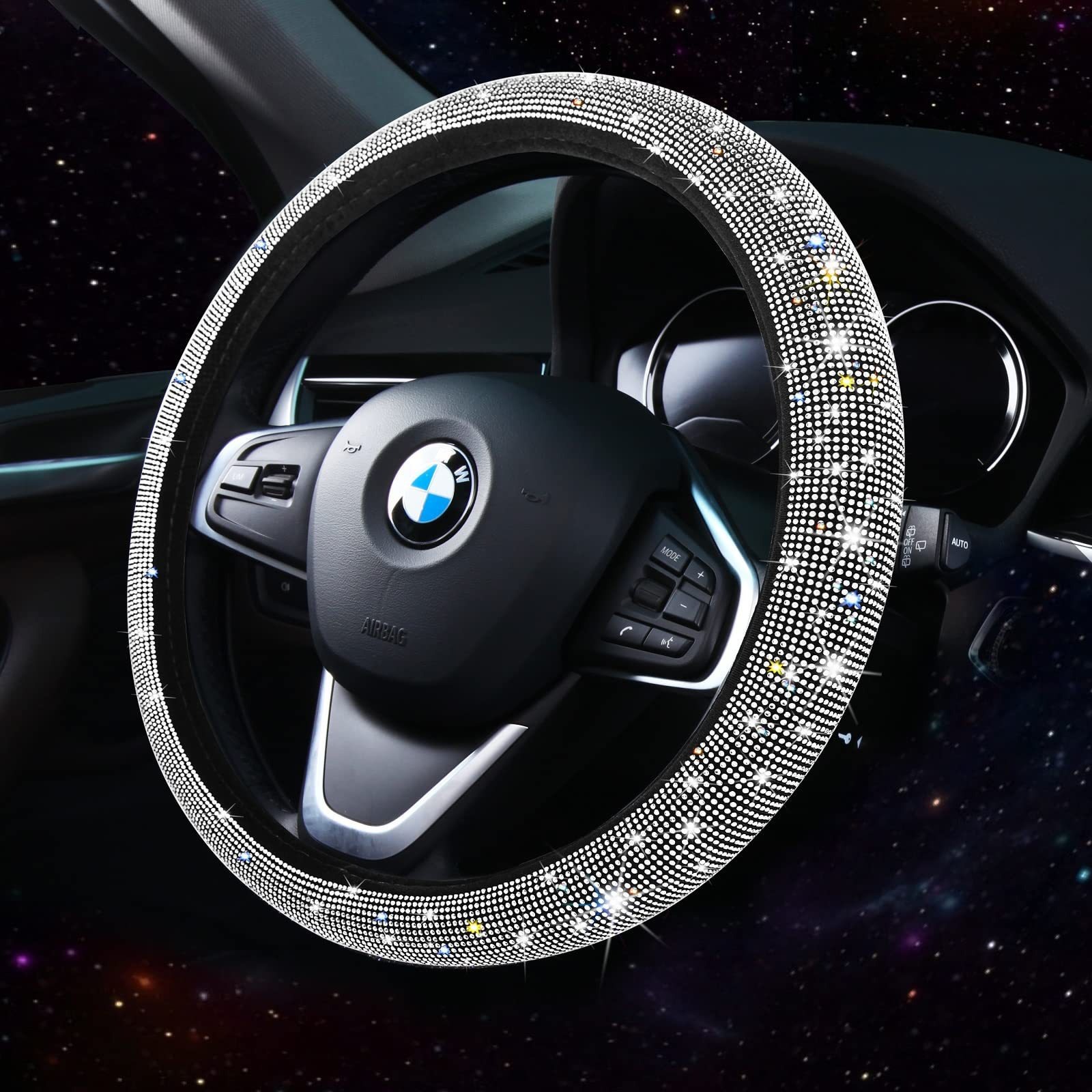 Car Steering Wheel Cover with Hot Diamonds, Full Diamonds, Rhinestone Armrest Box Pad, Gear Handle Cover, Cross-Border Popular Three-Piece Set Wholesale