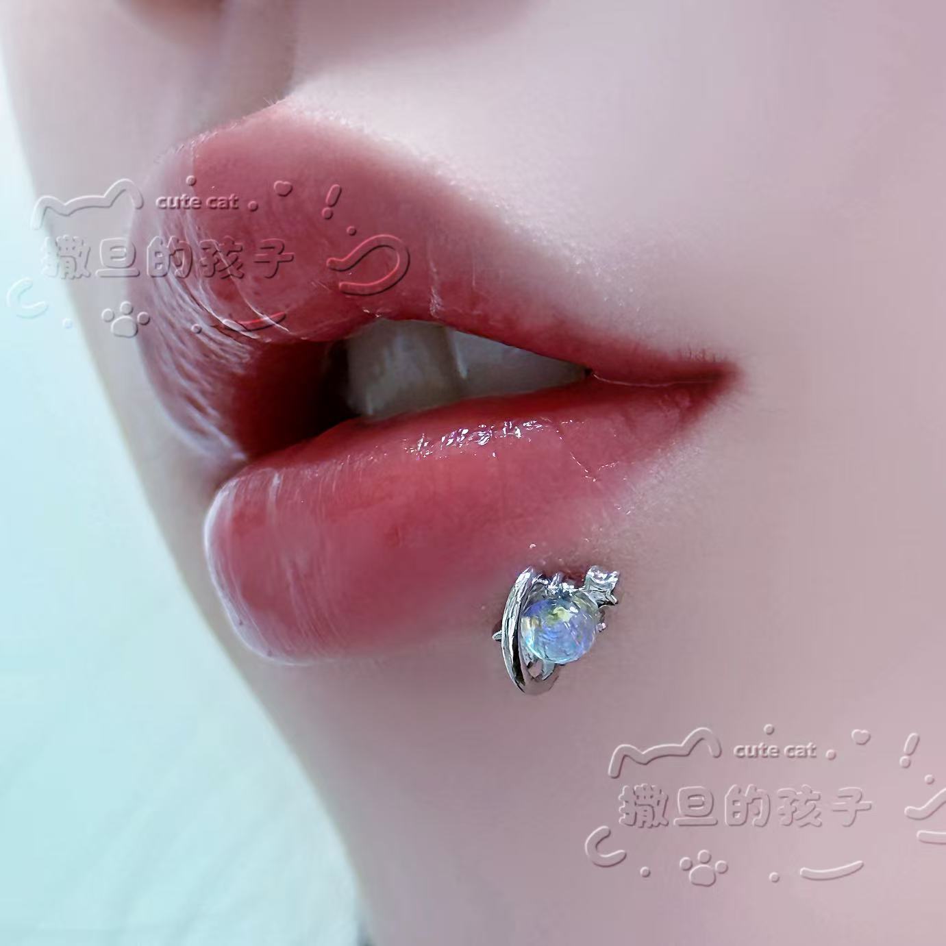 Pointed labret stud close-up product detail