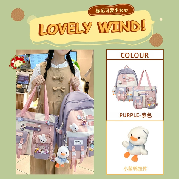 Purple set, backpack, one-shoulder bag, pendant