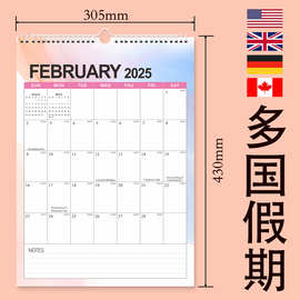 跨境新款2025英文版日历倒计时日程记事桌面台历多国假期墙式挂历