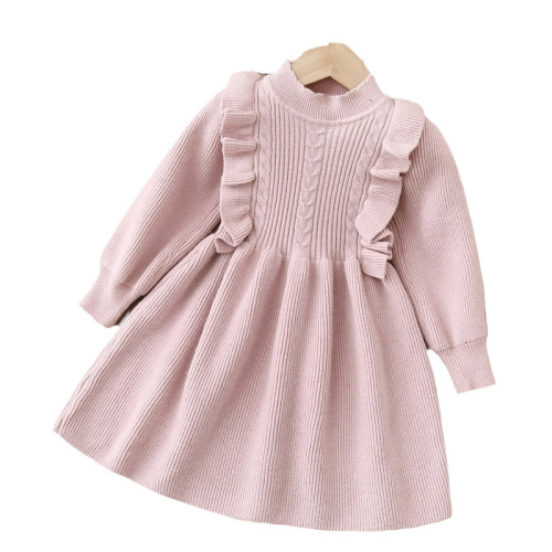 Winter  New Girls' Fleece Dress Sweet Style Dress for Girls with Thickenable Knitted Dress