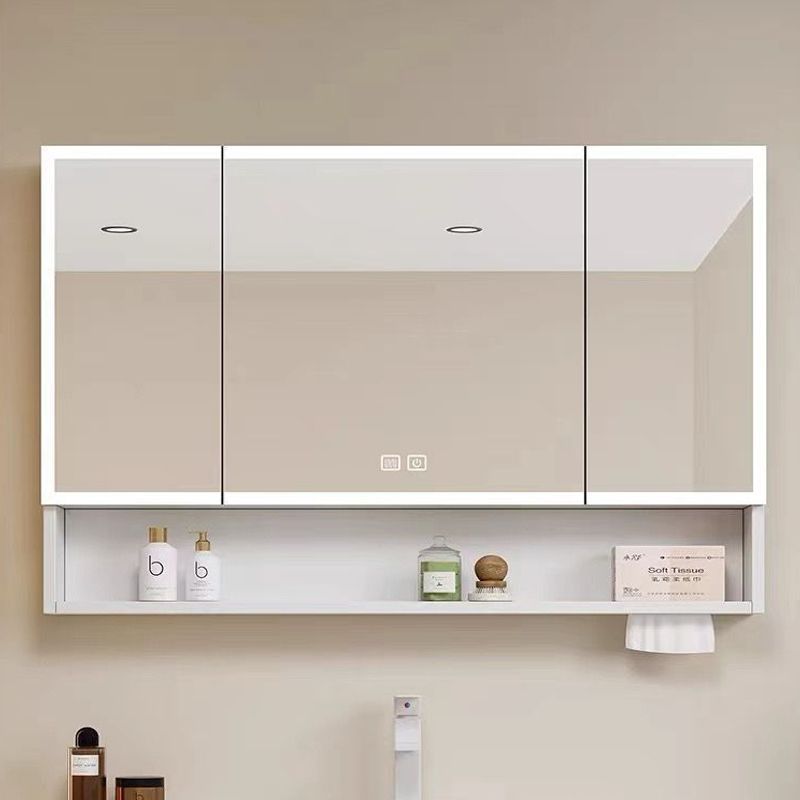 Space Aluminum Bathroom Mirror Cabinet, Separate Bathroom Wall-Mounted Smart Defogging Mirror with Light Storage Integrated Storage Rack