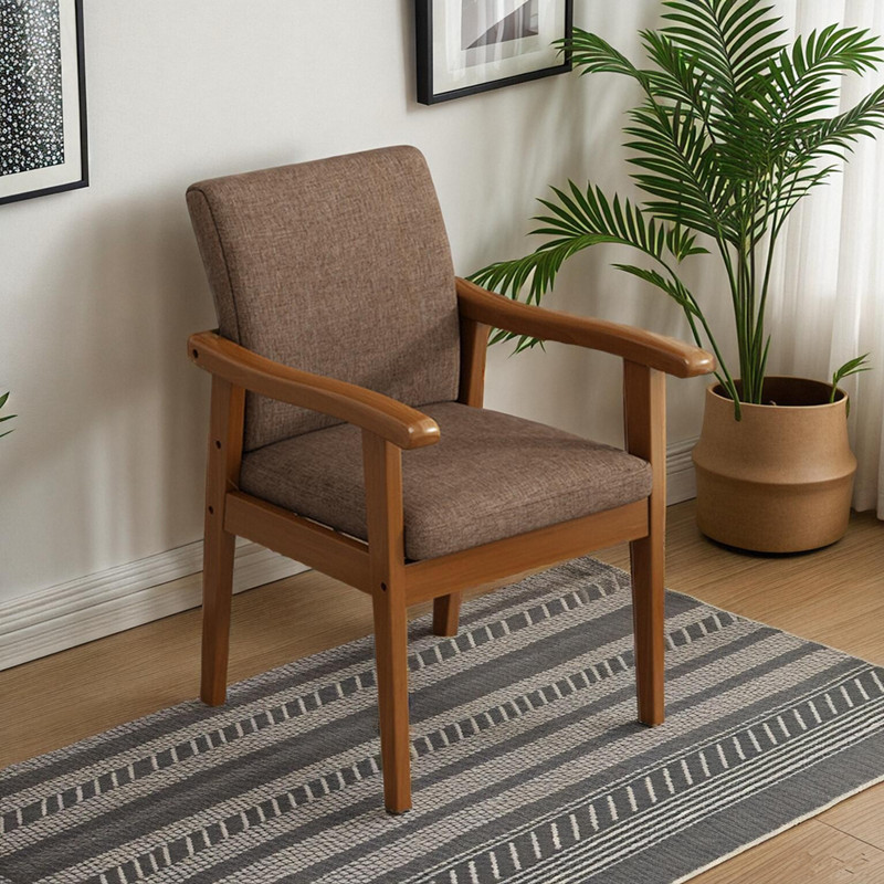 Nordic Solid Wood Single Sofa Chair, Linen High-End Leisure Chair, Comfortable for Long Sitting, Soft Backrest Chair, Three-Piece Set