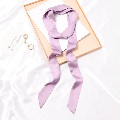 Korean version of narrow solid color long small silk scarf for women to tie bags and streamers Korean small scarf scarf spring and summer belt