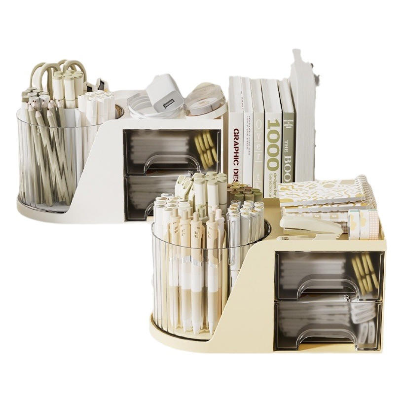 Escritorio giratorio maquillaje cepillo tubo de almacenamiento caja de almacenamiento de cosméticos estante de almacenamiento encimera tocador lápiz labial sombra de ojos titular de la pluma