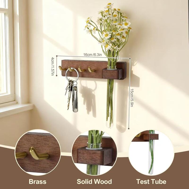 Wooden Key Rack Wall-Mounted Entryway Door Rotating Decorative Flower Pot Tube Multi-Hook Clothes and Bag Organizer Rack Wooden Key Rack Wall-Mounted Entryway Door Rotating Decorative Flower Pot Tube Multi-Hook Clothes and Bag Organizer Rack