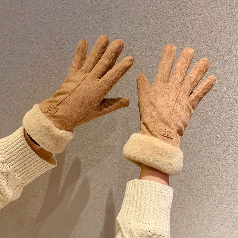 Winter Gloves For Women Suede Touch Screen Windproof Plush Warm_voghion.com