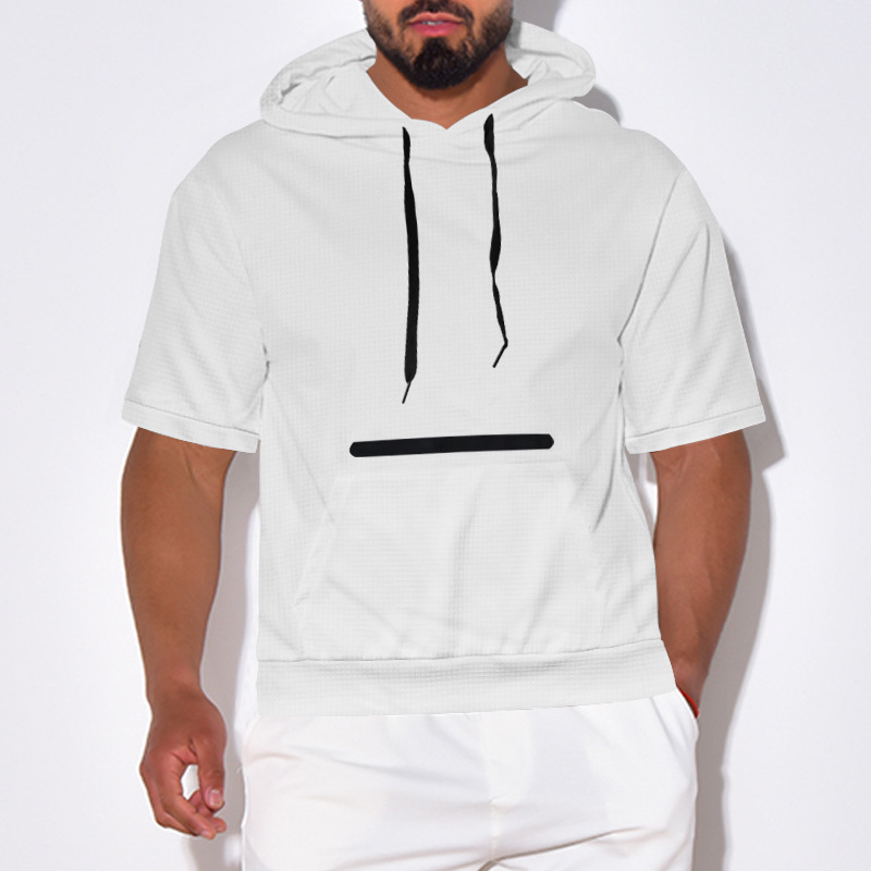 Nuevo cross-border hombre europeo y americano casual deportes hombre encapuchado camiseta de manga corta fresca y larga camiseta de hombre