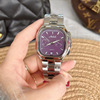 Square steel belt, purple swiss watch, small light watch, calendar