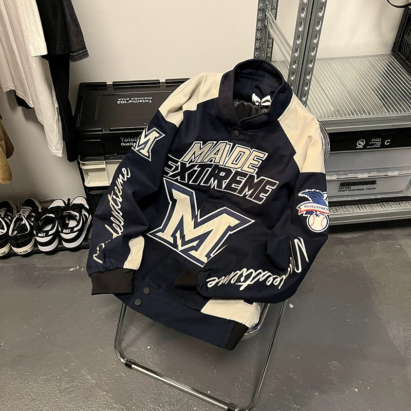 Американский ретро уличная весенне-осенняя вышивка алфавита локомотивный бейсбольный костюм куртка для мужчин и женщин хип-хоп свободный гоночный костюм куртка