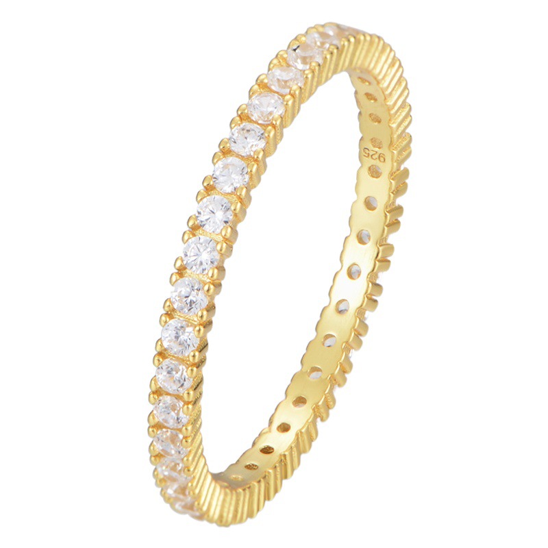 Micro con incrustaciones de circón completo anillo de diamantes de plata esterlina moda simple estilo europeo y americano ins todo fósforo estilo apilado anillo pulsera