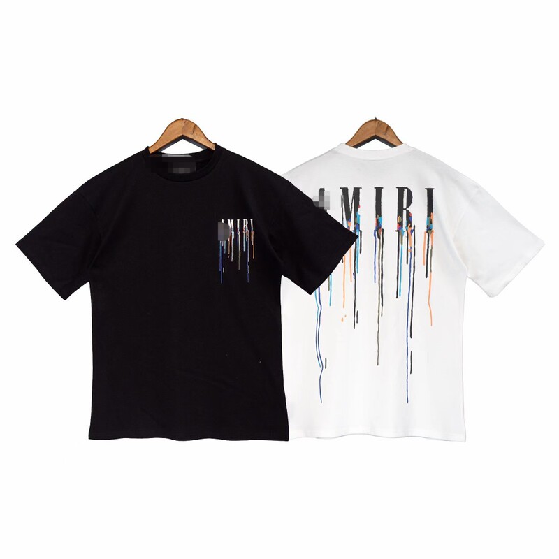Correct Version 2022 Early Spring Amiri Paint Drop Core Logo Crewneck T-Shirt High Street Couples Same Style Loose Short Sleeve