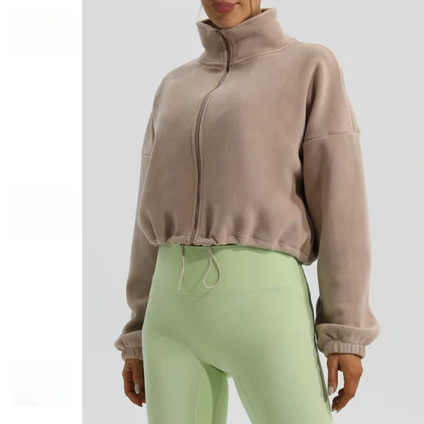 European and American Winter Outdoor Lamb Velvet Sports Outwear Women's Stand Collar Loose Fleece-Lined Warm Running Casual Short Outwear