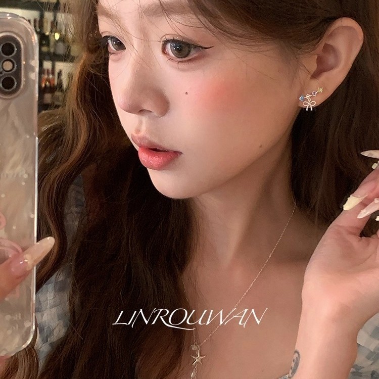 多巴胺彩色锆石蝴蝶结耳钉女小众设计高级感耳环时尚独特绝美耳饰|undefined