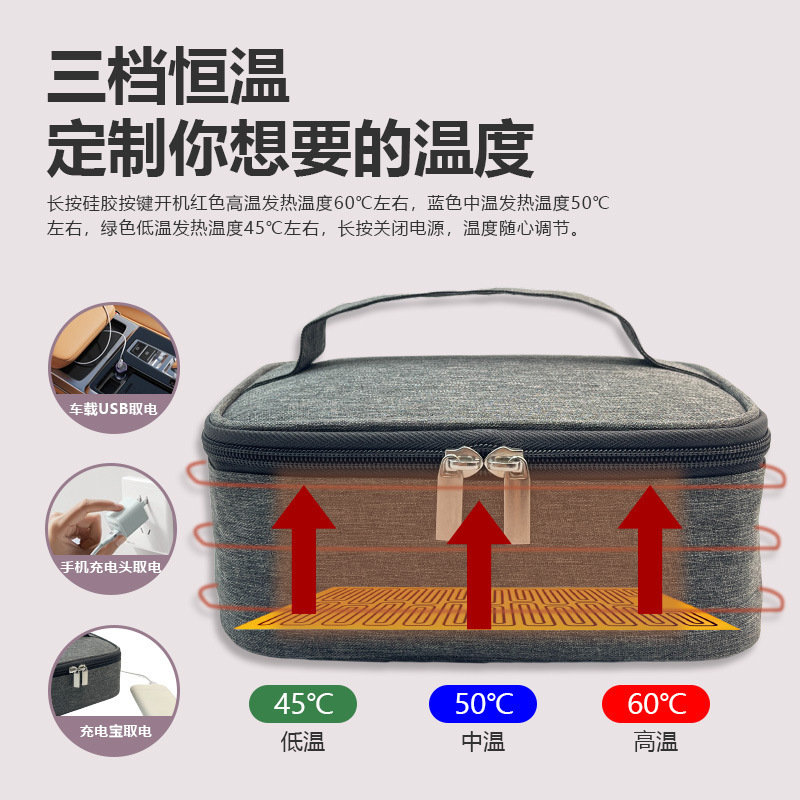 电加热保温饭盒袋便携上班族学生专用车载USB免注水可加热便当盒|undefined