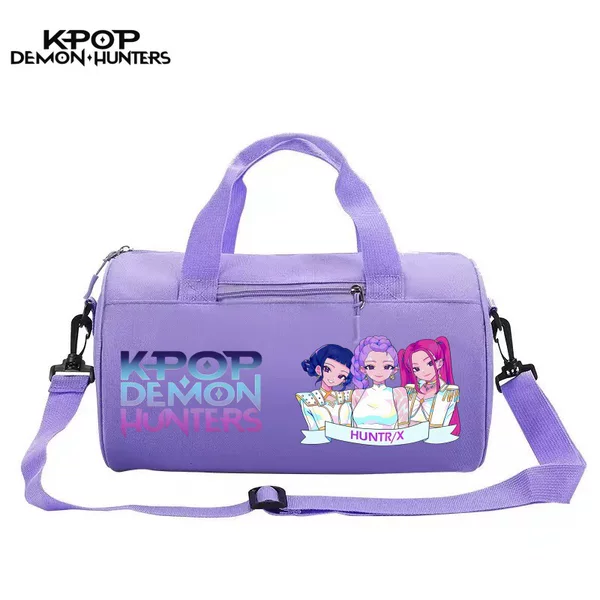Hot Selling Kpop Hunter Girl Group Cartoon Print Cylinder Gym Bag Duffel Bag Sports Portable Shoulder Bag Travel Bag