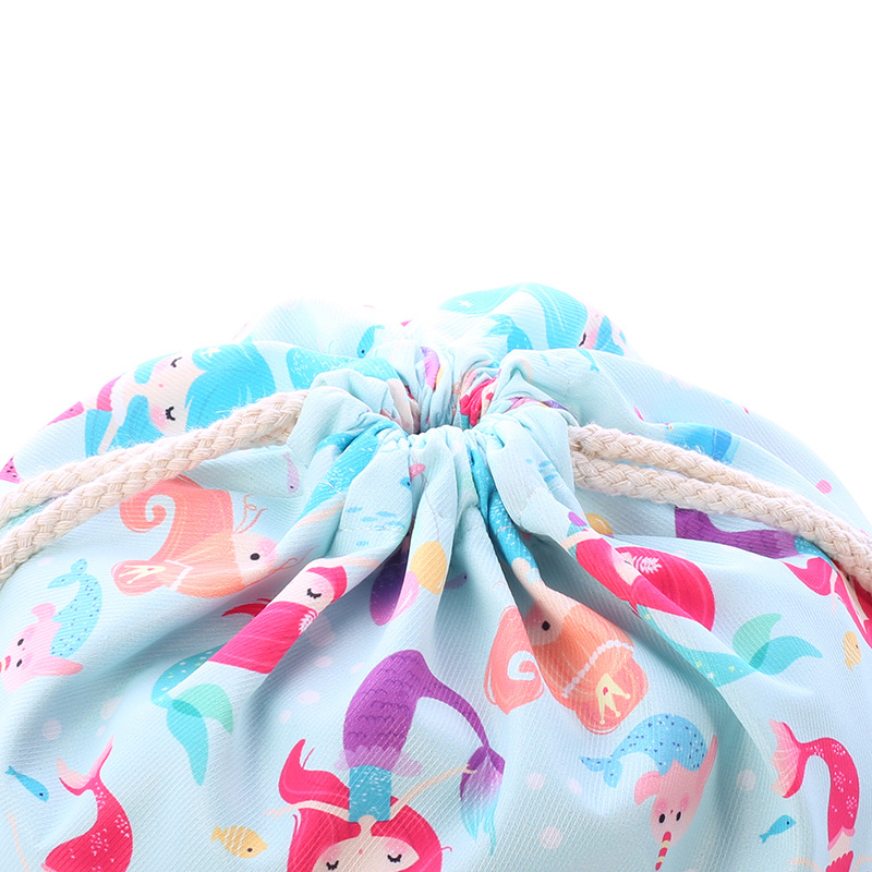Factory direct sales: polyester-cotton blue little mermaid canvas bag, drawstring bag, storage bag, no bottom, no sides pic 3