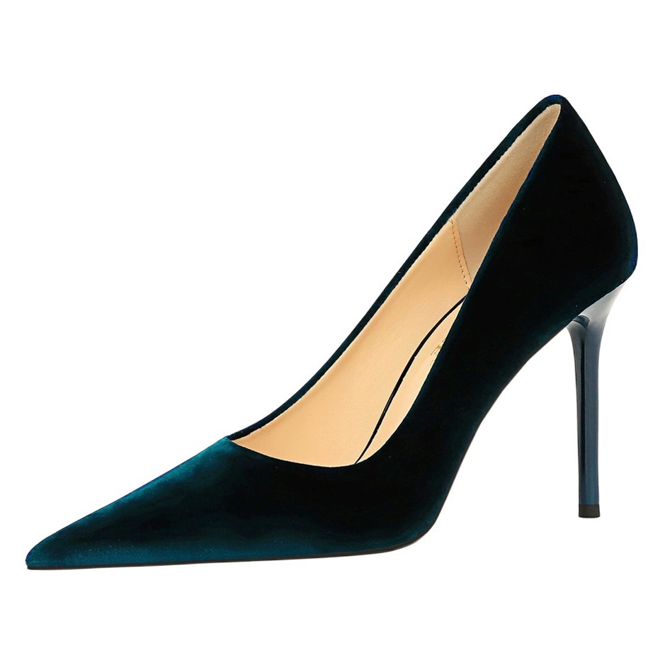 3739-5 европейские и американские модные простые толстые замшевые банкетные женские туфли на высоком каблуке на шпильке туфли с острым носком и низким вырезом