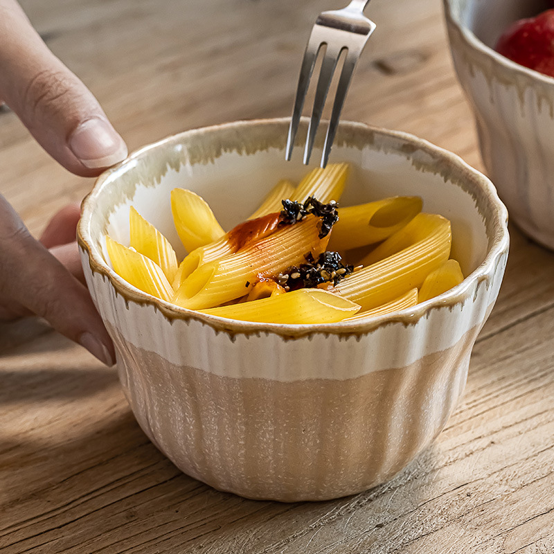 Tazón de arroz multicolor vidriado retro Tazón de sopa dulce para el hogar Tazón de avena Postre de cerámica Tazón pequeño Cuenco de arroz seco práctico