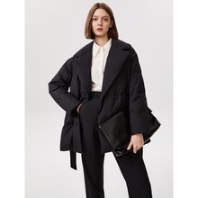 朗予姿气质高端商务黑色西装收腰羽绒服外套女设计感2025冬季新款