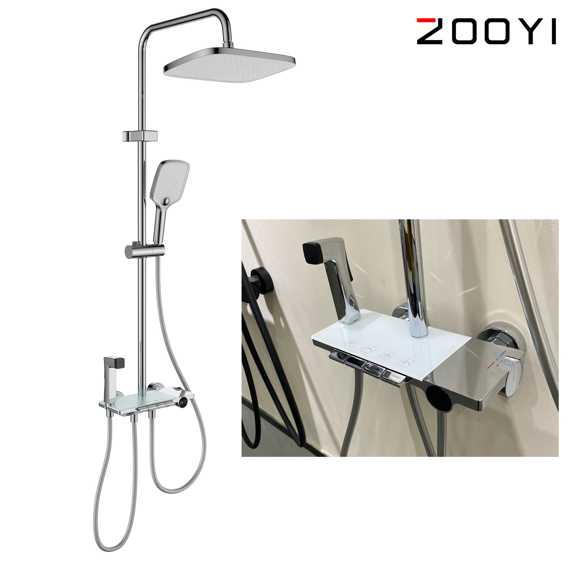 화이트 크롬 컬러 일정 온도 디지털 디스플레이