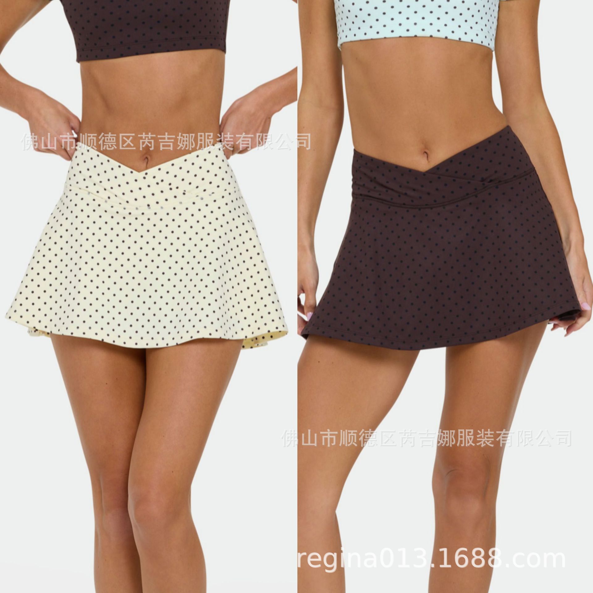 Ruijina American-style polka dot color-blocking fitness yoga sports skirt for women, anti-exposure, suitable for tennis and running