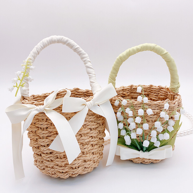 Women's Small Straw Flower Bow Knot Vacation Beach Weave Open Straw Bag display picture 11