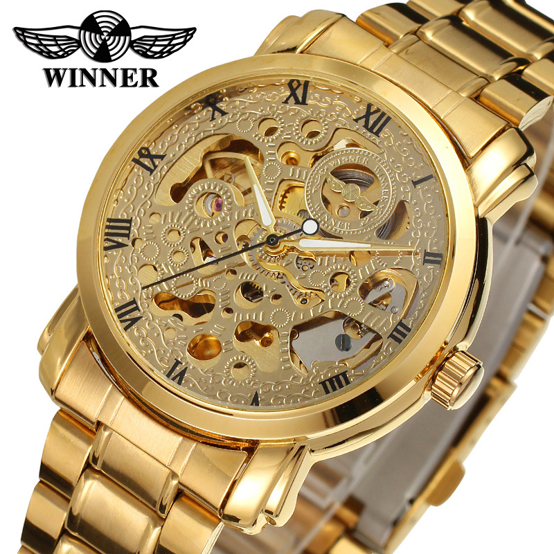T-WINNER8047 nueva correa de acero hueco mecánico automático moda hombres reloj negocios