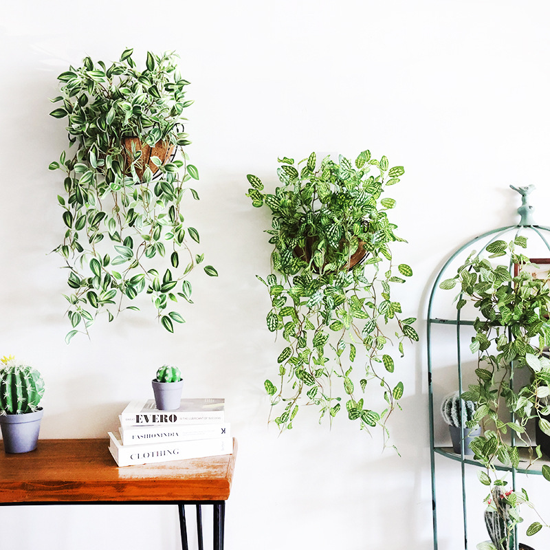 Simulated green plant wall hanging decorative flower wall pendant kindergarten simulated hanging hanging plastic flower green leaf plant