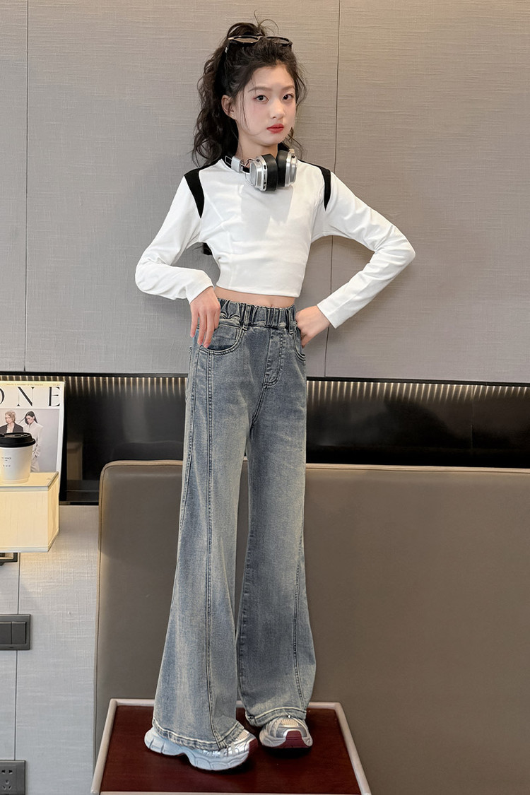 Men's Clothing Vintage Blue Flared Jeans For Kids - Stretchable Waistband, Comfortable Denim Fabric, Unisex Design For Boys & Girls (120cm-170cm)_voghion.com