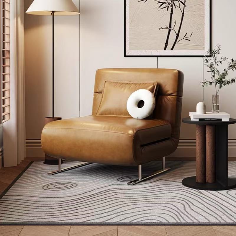 Retro Sofa Bed Oil Wax Leather Modern Simple Small Apartment Living Room Office Dual-Purpose Folding Sofa Can Sleep and Lie down
