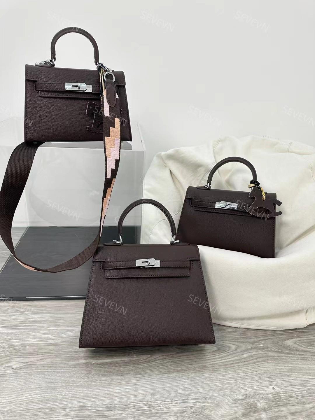 Túi Kelly nữ dễ phối, khóa bạc, thiết kế nhỏ gọn, xách tay hoặc đeo chéo — Màu đen, 19*6*13cm, Màu be trắng, 19*6*13cm, Màu vàng, 19*6*13cm, Màu tím, 19*6*13cm chi tiết 5