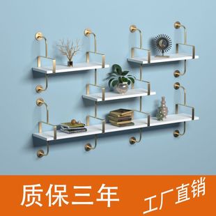 Wrought Iron Wall Hanging Wall Rack Kitchen Living Room Bookshelf Flower Rack Multi-layer One-word Partition Wall Storage Rack Solid Wood