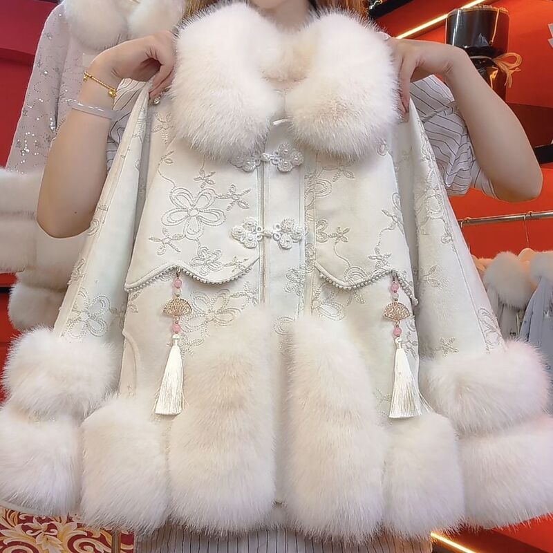 Winter New Leather Jacket Women's Jacket Short Haining Fur One-Piece Fox Fur Collar down Jacket