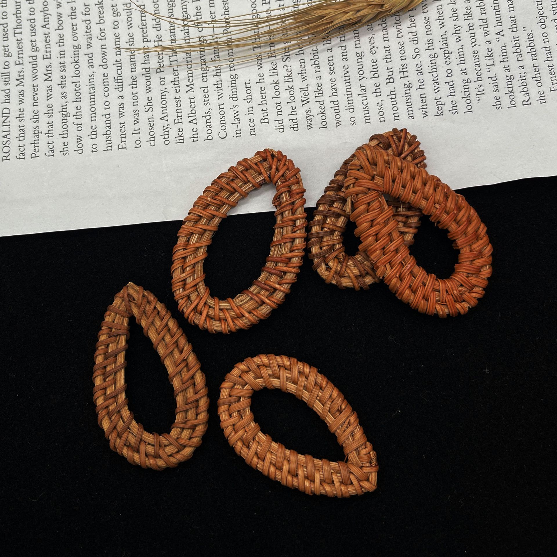 现货藤编水滴耳环配件