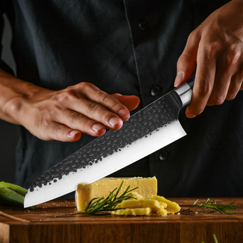 Cuchillo de chef forjado 4CR14 patrón de martillo de acero inoxidable 8 pulgadas cuchillo de cocina cortador de carne generación transfronteriza de pelo