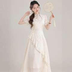 女性の 2025 十三行中国風不規則なフリルドレス新中国風のドレス改良されたチャイナドレス